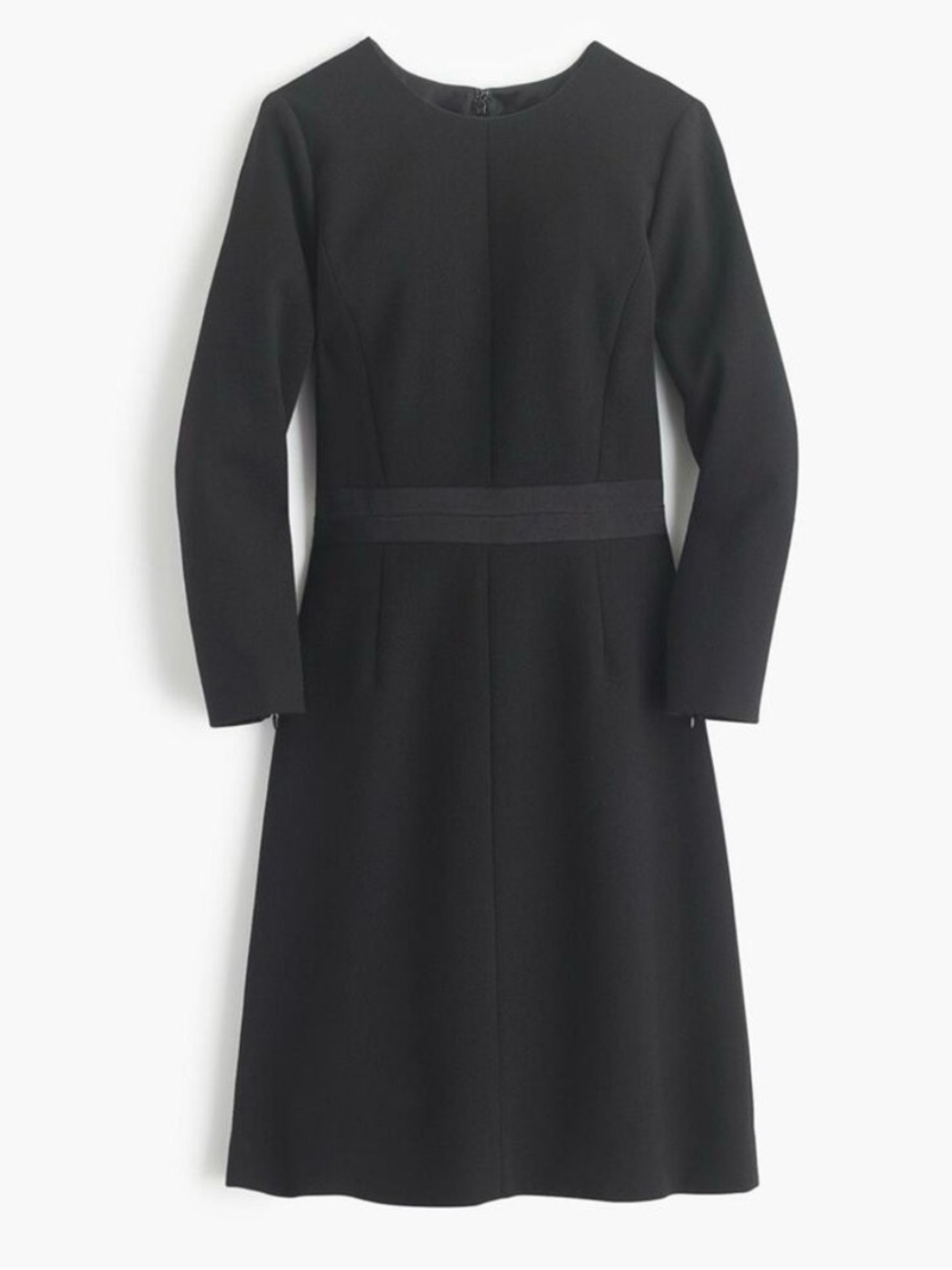 J. Crew Black Long-Sleeve Crewneck Sheath double faced wool crepe Dress